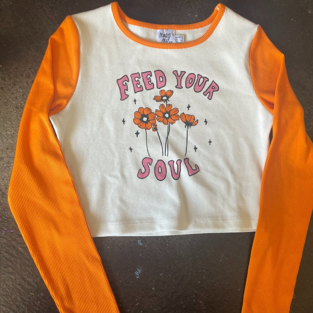 Princess Polly Women's White & Orange Crop top